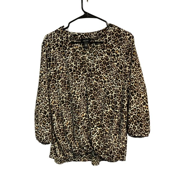 Alyx Womens Work Animal Print Slouchy V-Neck 3/4 Sleeve Tunic Top Blouse Size XL - Picture 6 of 9